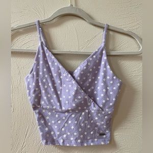 Hollister White and Purple Cropped Tank Top